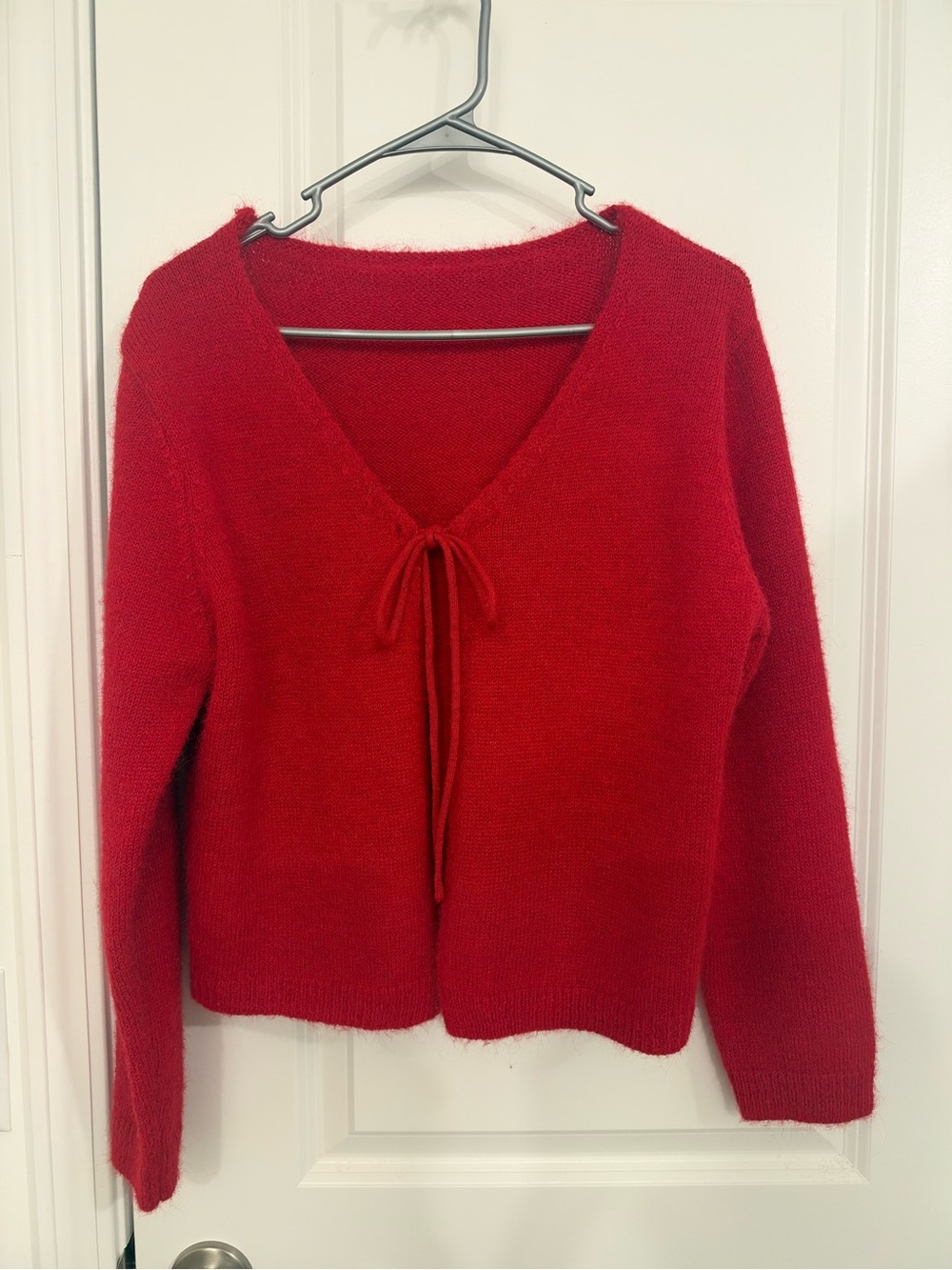 Red V-Neck Tie-Front Sweater - Women